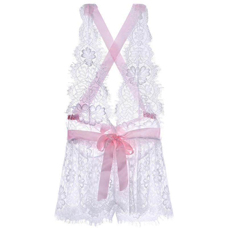 Jumpsuit đồ ngủ liền thân ren xẻ ngực, đồ ngủ trong suốt sexy TK2375