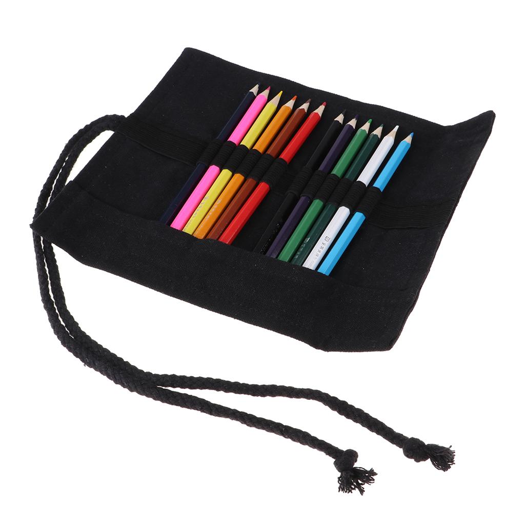 1 Set Large Capacity Pencil Bag Rolling Canvas Painting Pencil Wrap Stationery Pouch