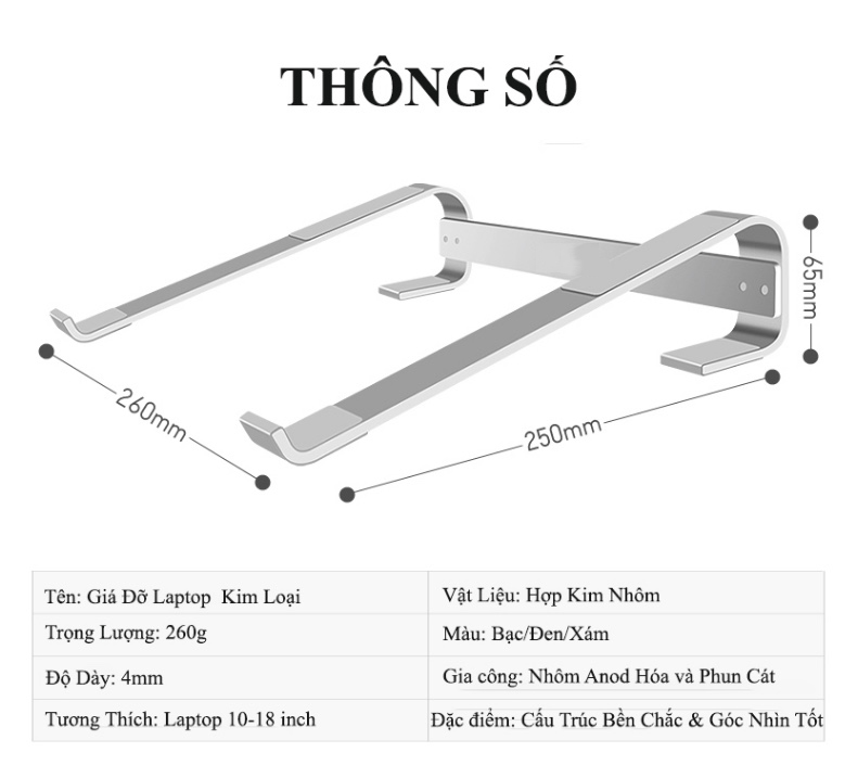 Giá đỡ laptop máy tính hợp kim nhôm gọn nhẹ siêu vững chắc - Hàng chính hãng