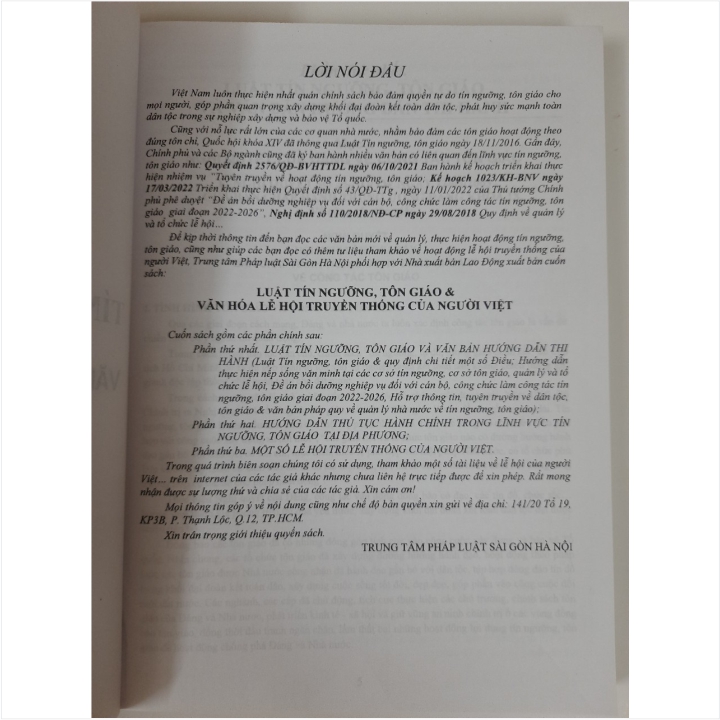 Sách Luật Tín Ngưỡng, Tôn Giáo &amp; Văn Hóa Lễ Hội Truyền Thống Của Người Việt - V2132D