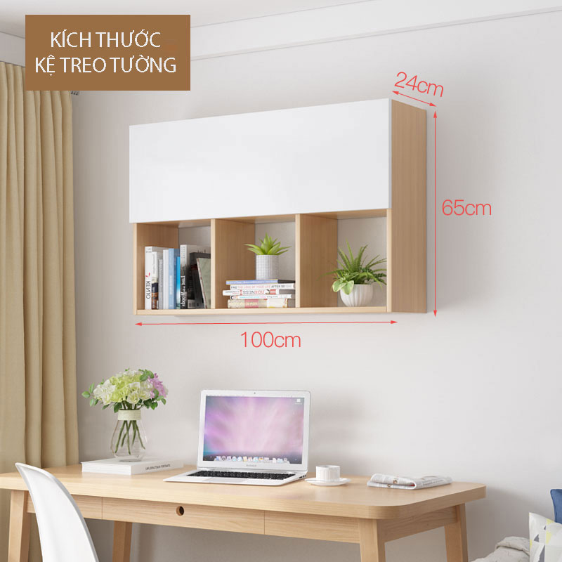 Kệ Sách Gỗ Treo Tường Văn Phòng 3 Ngăn 2 Tầng Kích Thước 100cm x 65cm x 24cm (KS-33)