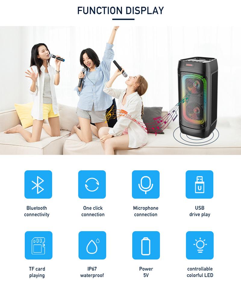 Loa Bluetooth công suất cao mới Home Dual 8 inch Squetooth Square Outdoor Audio âm thanh với micrô điều khiển từ xa micrô Color: ZQS4245