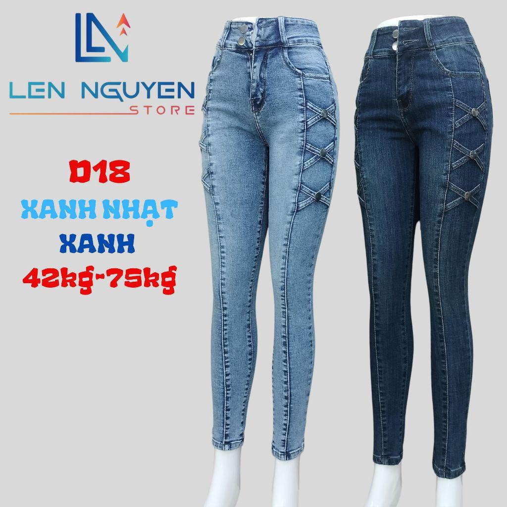 D18_Quần jean nữ, dài, lưng cao, quần bò nữ dáng ôm, quần rin nữ có big size, cho 42kg đến 75kg,LEN NGUYEN STORE - Xanh
