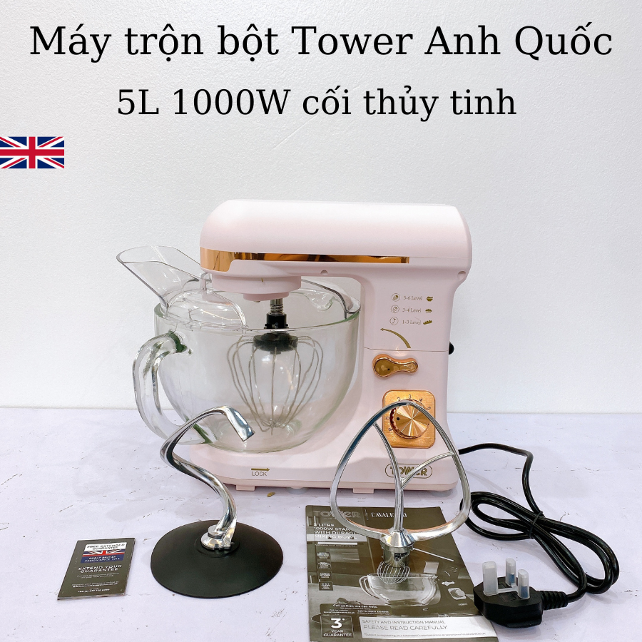 Máy trộn bột TOWER 5L 1000W thố thủy tinh - thương hiệu Anh Quốc - Hàng chính hãng