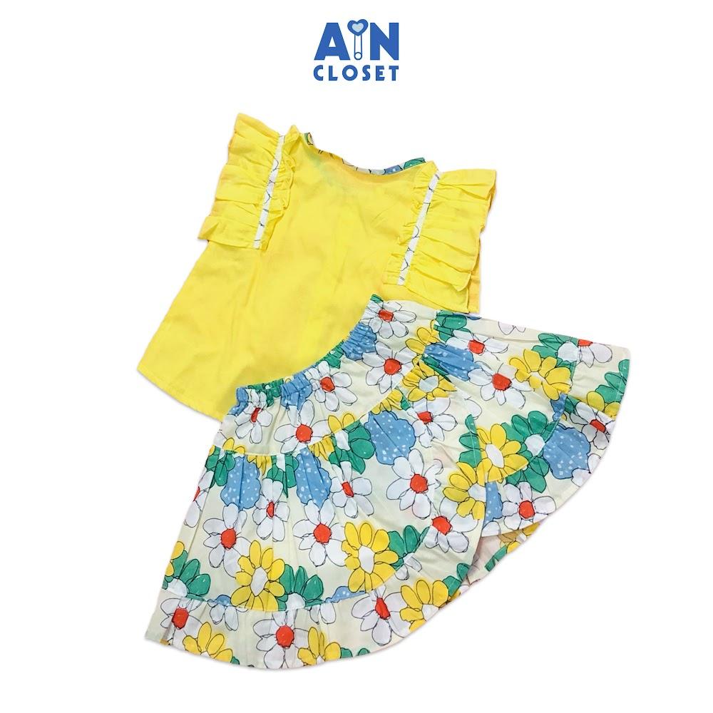 Bộ áo váy ngắn bé gái họa tiết Hoa vàng cotton - AICDBGJJ6HWD - AIN Closet