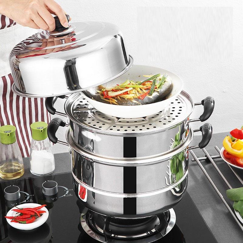 Nồi Hấp Inox Đa Năng 3 TẦNG 28CM Dùng Cho Cả Bếp Từ Và Bếp Ga