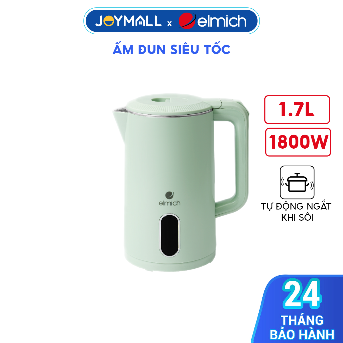 Ấm Đun Siêu Tốc Elmich KEE9140 1.7L 1800W, Hàng Chính Hãng, 2 Lớp, Sôi Nhanh 45s - JoyMall