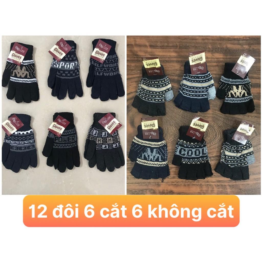 Combo 6 đôi găng tay len, 2 mẫu : cắt 5 ngón và không cắt ,họa tiết thổ cẩm, dành cho nam & nữ , ảnh thật