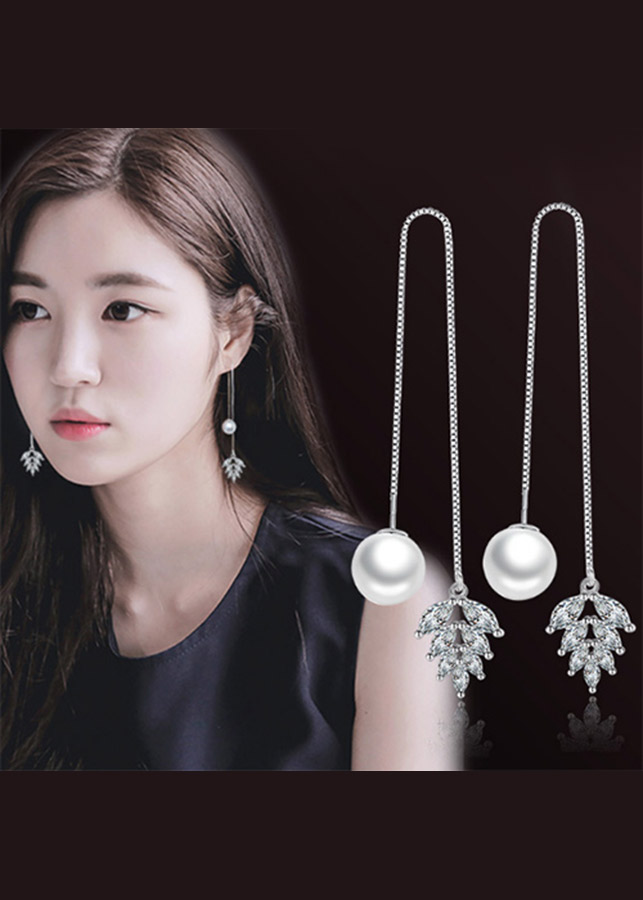 Bông tai dài ngọc chiếc lá BHBT163