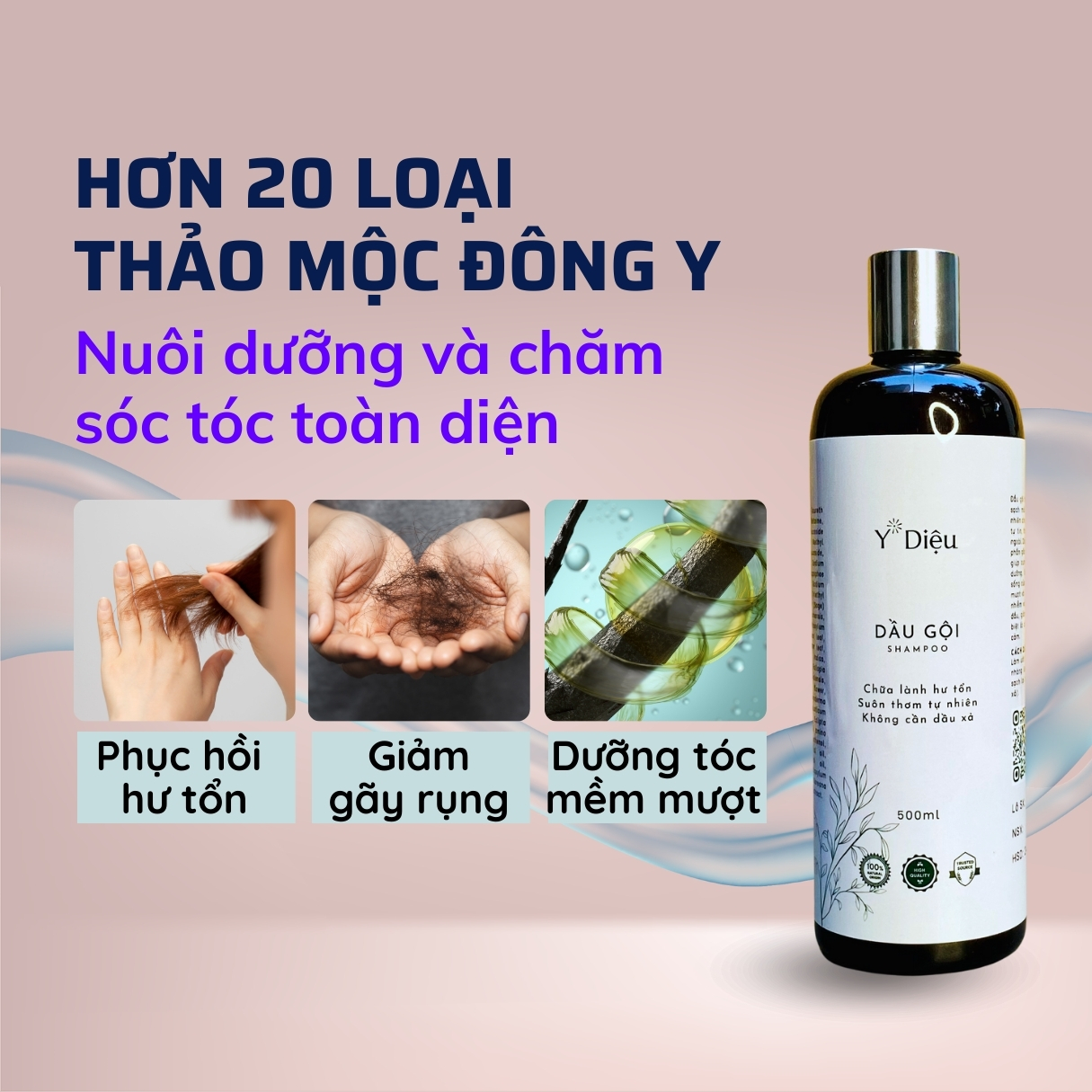 Dầu gội thảo dược Y Diệu, dưỡng tóc mềm mượt, phục hồi tóc hư tổn, giảm rụng tóc, hương thơm tự nhiên, không silicone