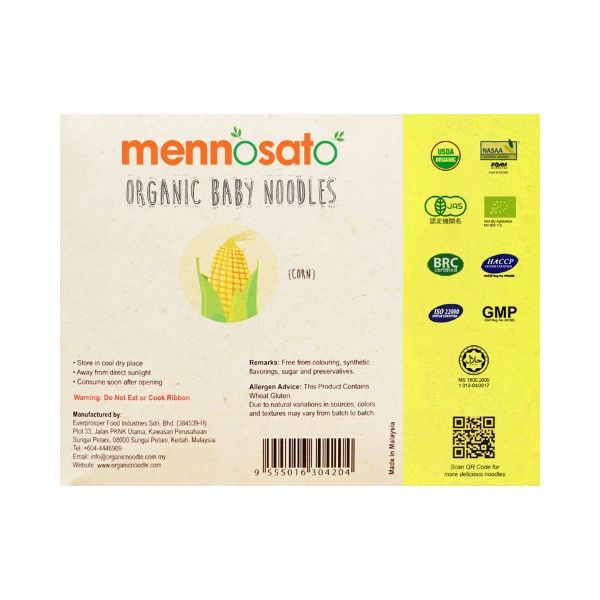 Mì sợi rau củ hữu cơ cho bé vị ngô (bắp) Men No Sato 200gr - Organic Baby Noodle Corn 200gr