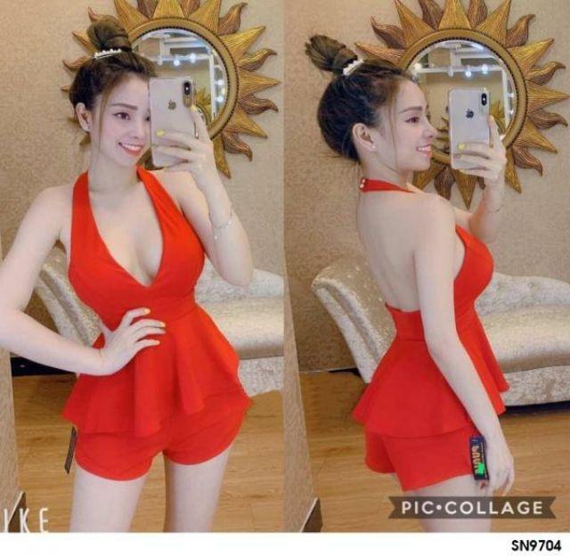 Sét áo cổ yếm chấm bi quần short