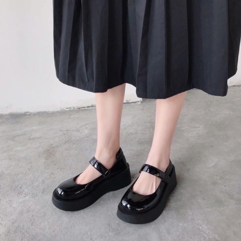 CÓ SẴN - Giày Mary Janes đế bằng quai dán cao 5cm (ảnh thật shop chụp)