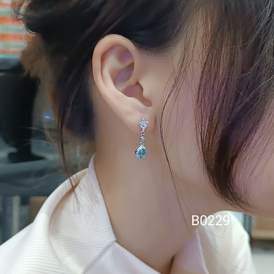 Bông Tai Đính Đá Topaz Thiên Nhiên (B0229) - MOON Jewelry