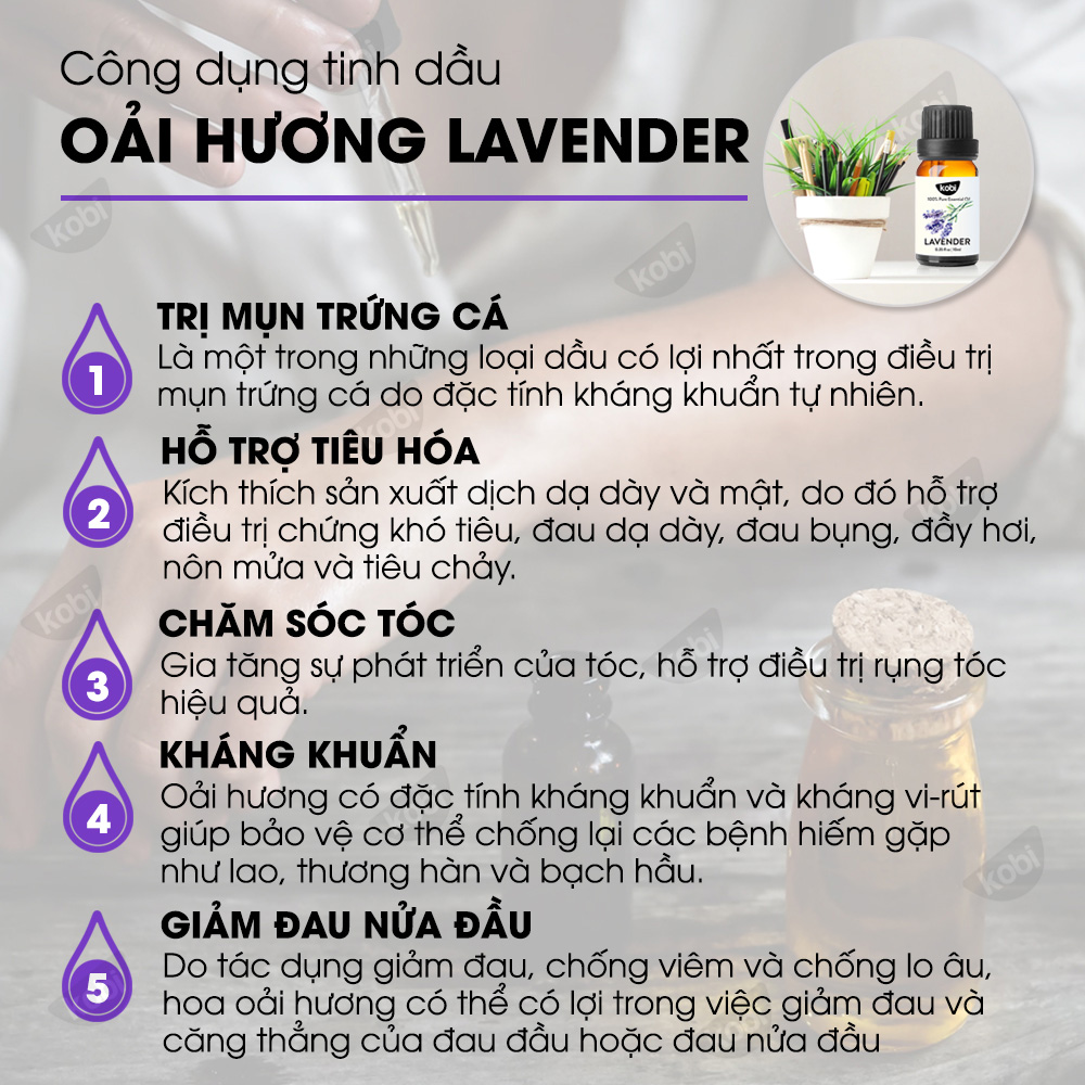 Combo Tinh Dầu Oải Hương Kobi + Tinh Dầu Hương Thảo Kobi + Tinh Dầu Cam Ngọt Kobi - Tinh Dầu Thiên Nhiên Nguyên Chất, Giúp Giảm Stress, Làm Thơm Phòng