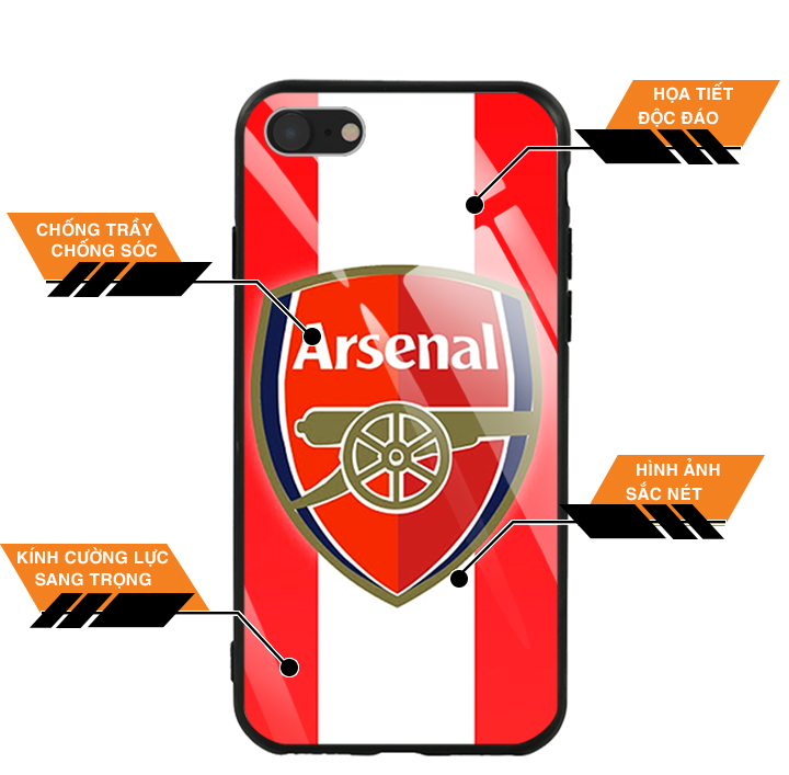 Ốp Lưng Kính Cường Lực Cho Điện Thoại IPHONE SE 2020 - 0168 ARSENAL - Hàng Chính Hãng