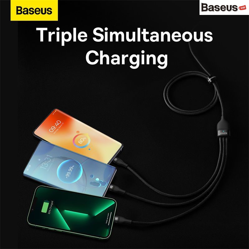 Cáp Sạc Nhanh Đa Năng 3 in 1 Baseus Flash Series Ⅱ One-for-three Fast Charging Cable - hàng chính hãng