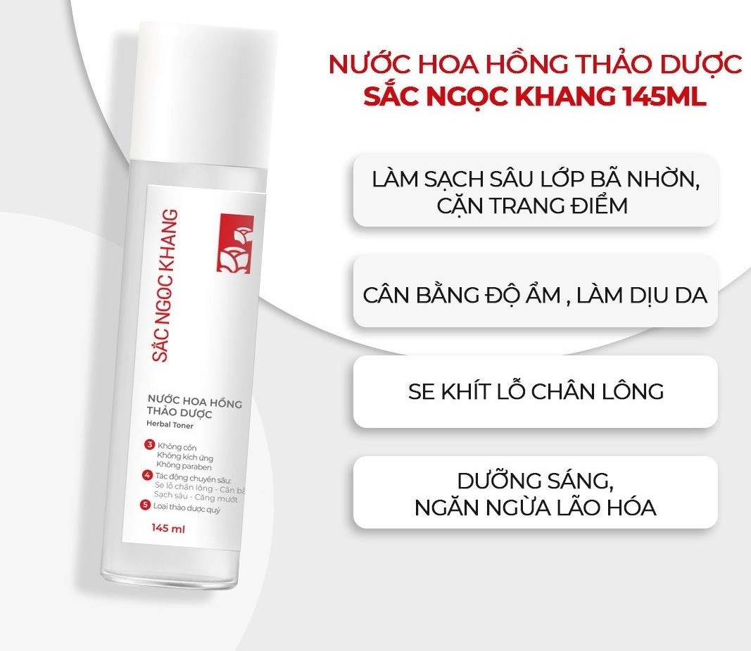 Nước Hoa Hồng Sắc Ngọc Khang 145ml chiết xuất từ 5 loại thảo dược giúp da cân bằng độ ẩm