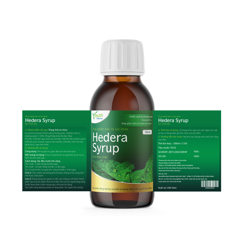 Siro Hedera Syrup Youth Pharma hỗ trợ giảm ho, giảm đờm. Chai 100ml