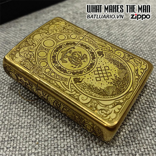Bật Lửa Zippo 168 Khắc Kỳ Lân Ngậm Tiền Vàng 5 Mặt – Zippo 168.Kylan