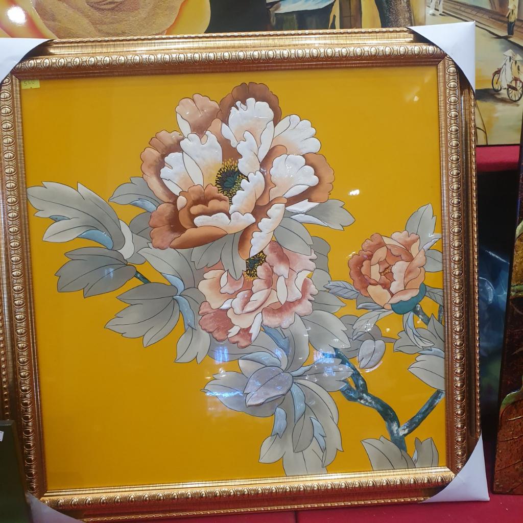 Tranh sơn mài Hoa hàng xuất khẩu 50x50 cm trang trí nhà cửa, làm quà tặng ý nghĩa