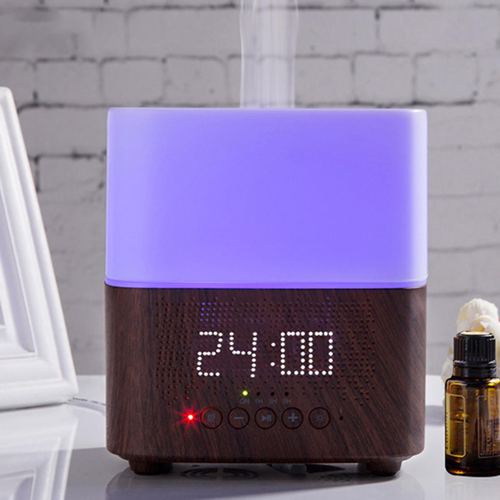 Wood Grain Air Humidifier Diffuser with Blueteeth Speaker Aromatherapy Atomization Alarm Clock Essential Oil Diffuser for Home Living Room