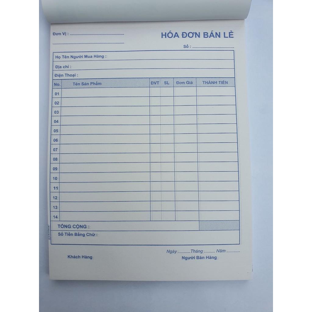 Hoá Đơn Bán Lẻ 1 Liên - 100 Tờ ( A5 )