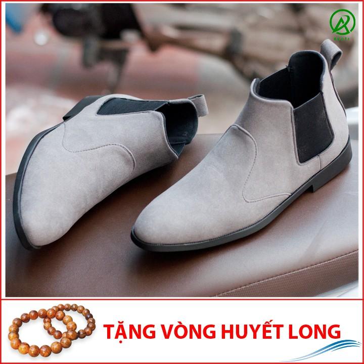 Giày Chelsea Boot Nam Cổ Chun Da Búc Xám Phong Cách Hàn Quốc - CB520-bucxamhun(HL)- Kèm Vòng Gỗ Huyết Long