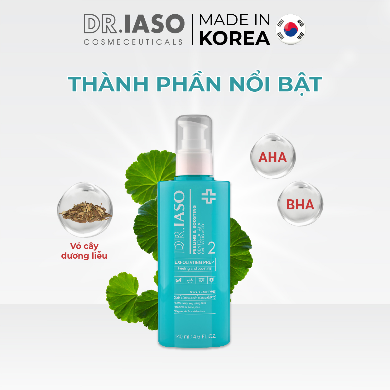 D33 Nước hoa hồng giúp tái tạo da Dr IASO Exfoliating Prep 140ml