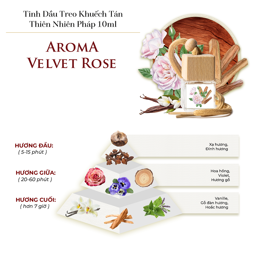 Aroma Velvet Rose - Tinh dầu treo khuếch tán thiên nhiên Pháp 10ml