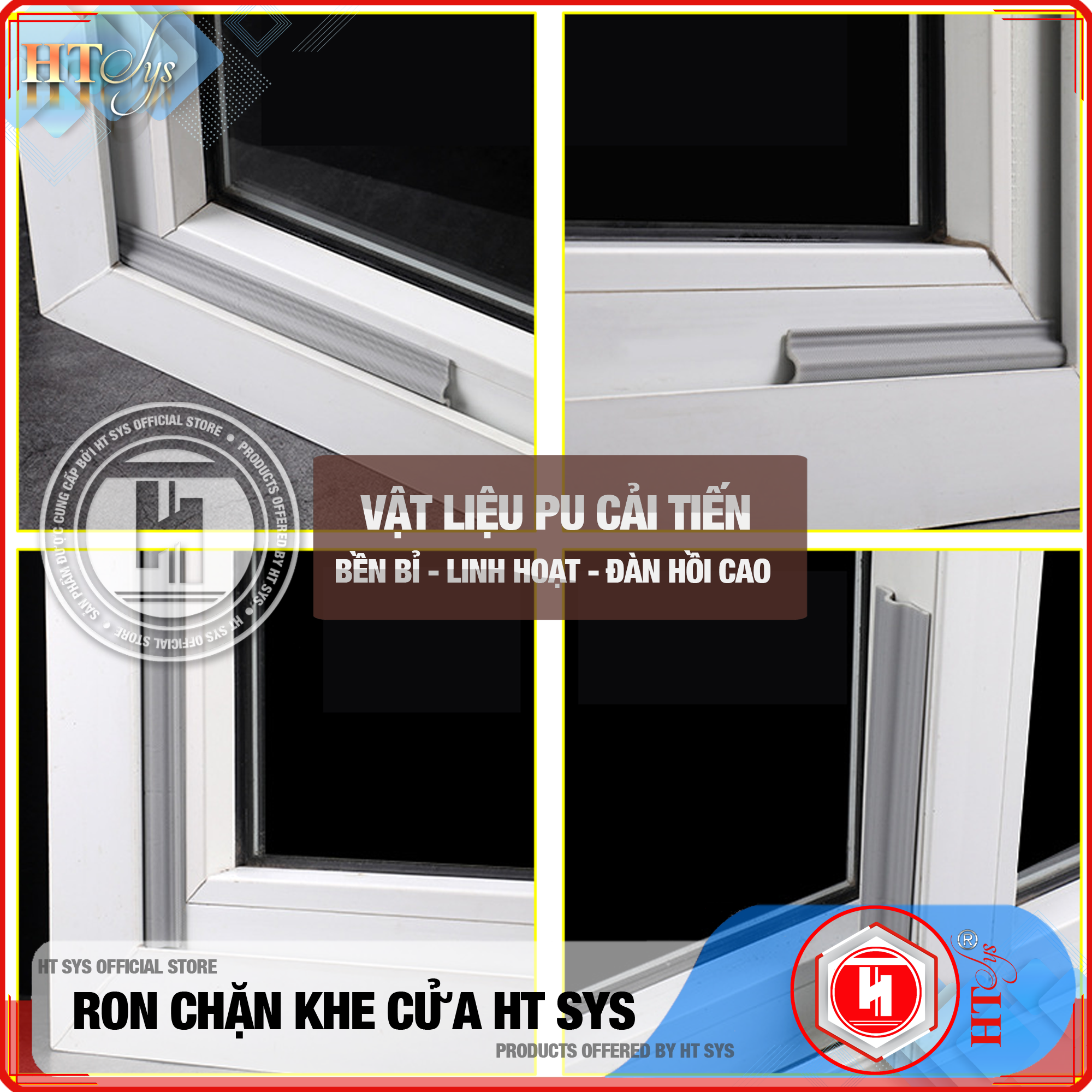 Ron Chặn Khe Cửa HT SYS - Chất Liệu PU Và PE Cải Tiến, Dài 2 Mét - Ron Dán Khe Cửa, Chân Cửa, Khung Cửa - Ngăn Gió Lùa, Cách Âm, Chống Bụi, Ngăn Côn Trùng, Chống Thoát Khí Điều Hòa, Chống Va Đập Cửa - Hàng Chính Hãng