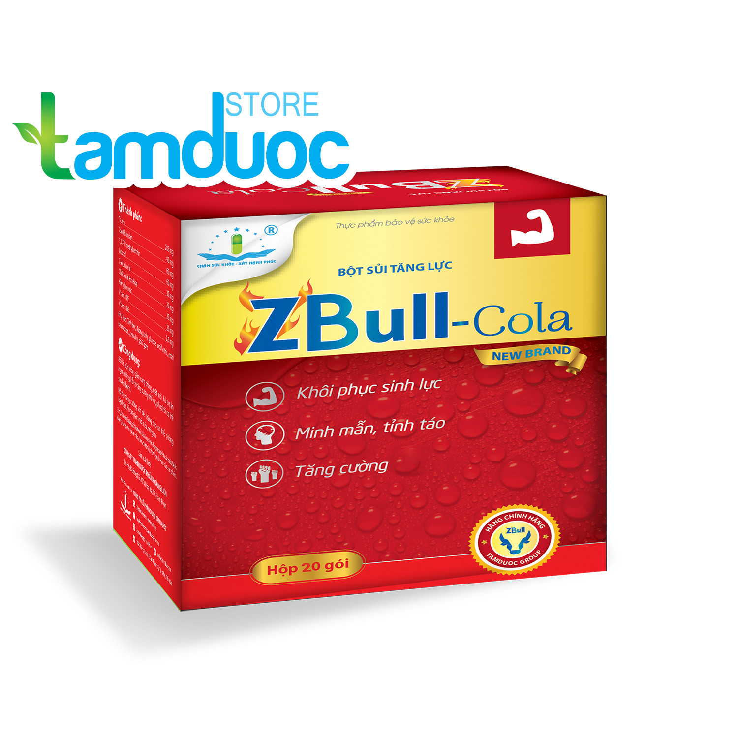 BỘT SỦI TĂNG LỰC ZBULL-COLA NEW BRAND (Hộp 20 gói) Hỗ trợ tỉnh táo nhanh, giảm mệt mỏi, Bồi bổ sức khoẻ tăng cường đề kháng