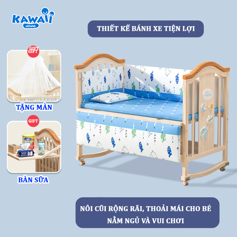 Nôi cũi cho em bé KAWAII HOME - Đa năng 4 chế độ tiện lợi cho mẹ &amp; bé - Bảo hành 12 tháng