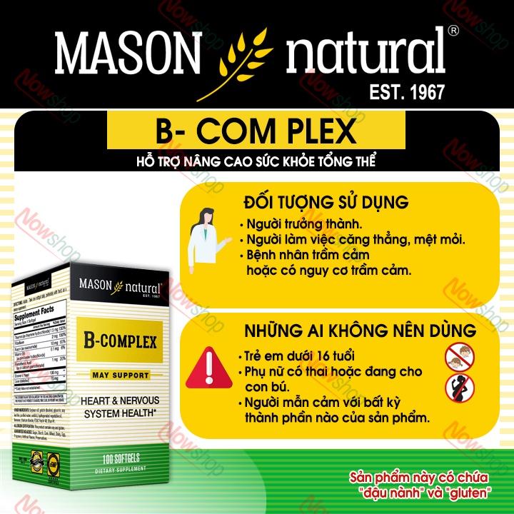 Viên uống tăng cường sức khỏe tổng thể Mason Natural B-Complex hỗ trợ giảm stress căng thẳng mệt mỏi hiệu quả