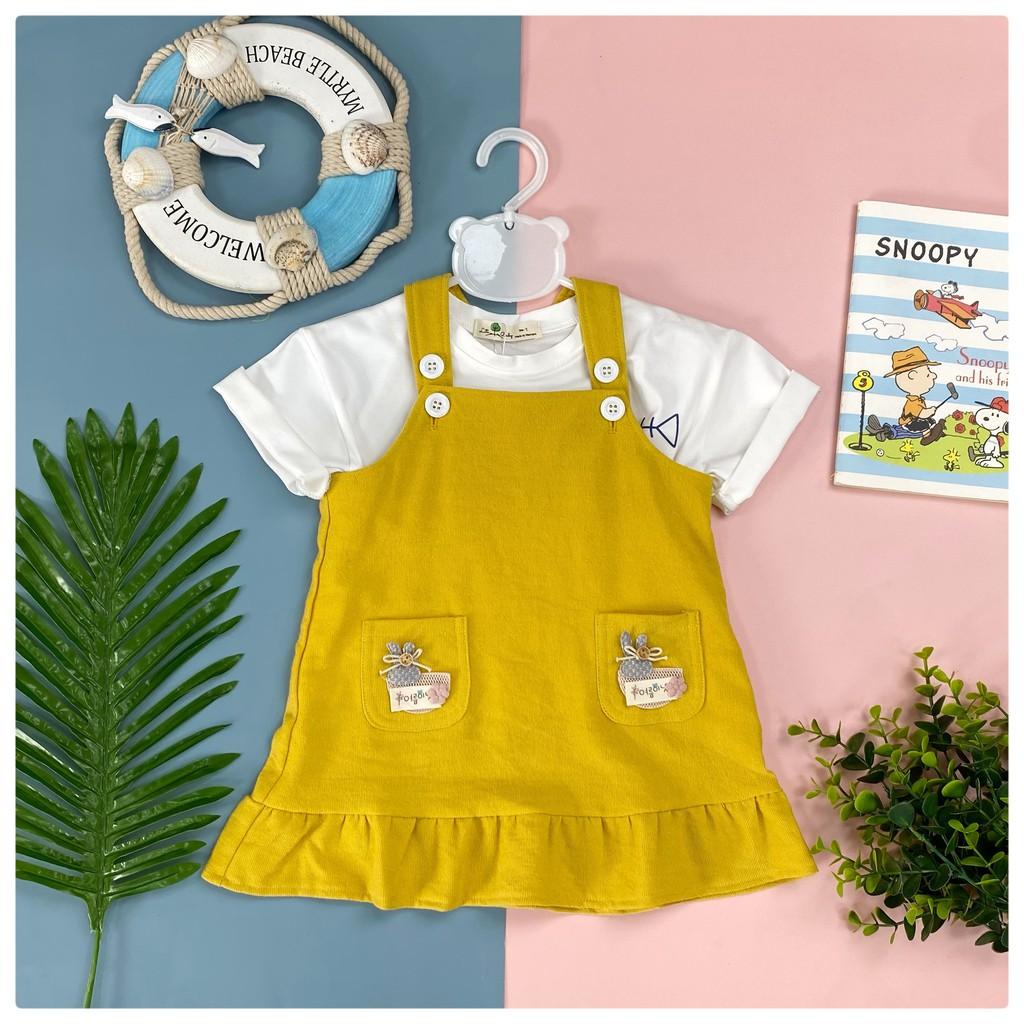 Váy yếm nhung hai túi bé gái size 1-7, cho bạn 10-22kg. Chất dày dặn, dễ mặc, không nóng, dễ phối đồ