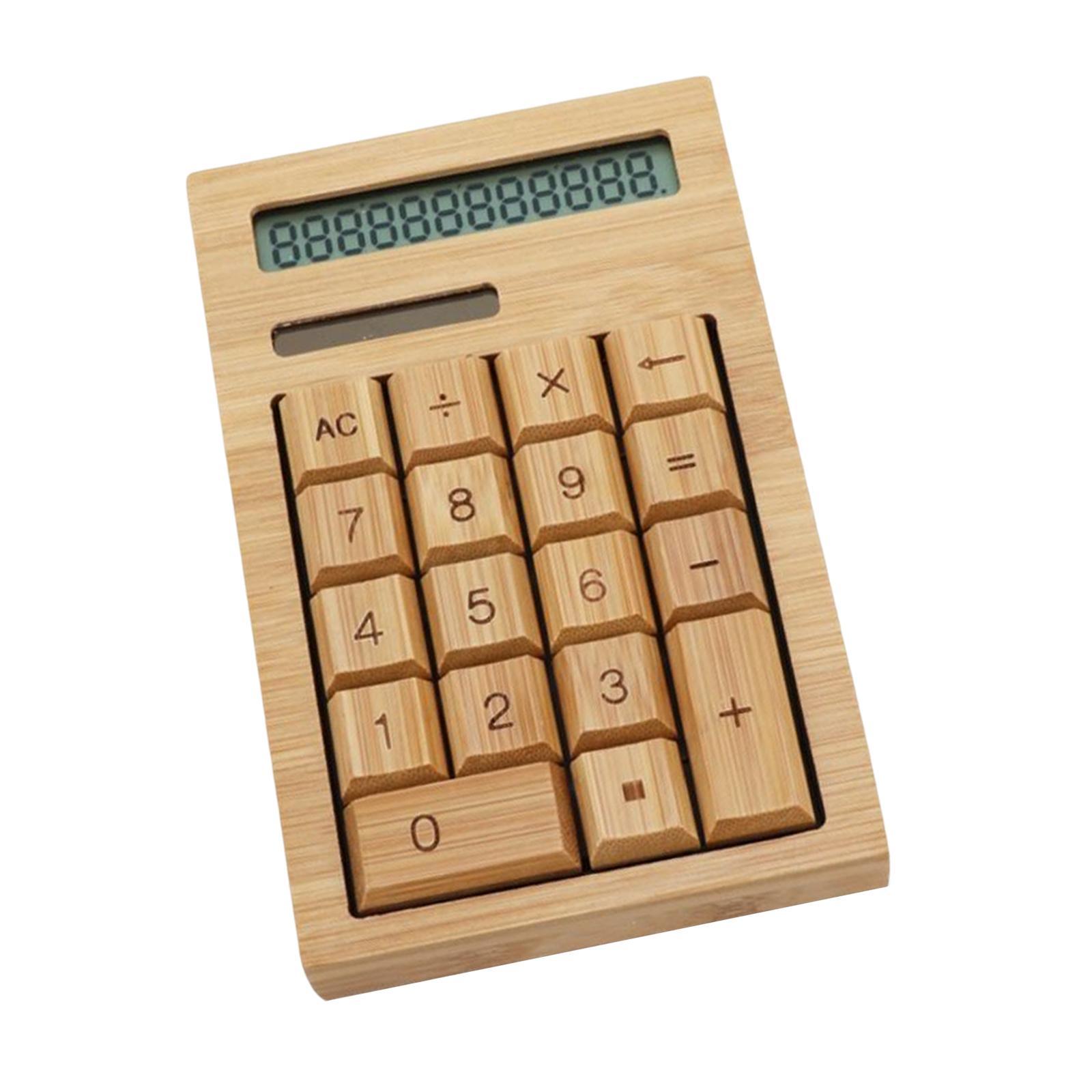 Bamboo Calculator Solar Power 18 Buttons Desktop Calculator Waterproof Portable Anti Static 12 digits Functional for Home Business Office