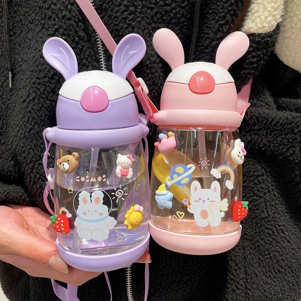 Sinh viên cốc nước phim hoạt hình chai nước ống hút chống rơi chai nước chai nước dung tích lớn chai nước trẻ em
