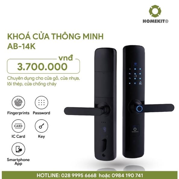 Khóa cửa vây tay điện tử thông minh HOMEKIT AB-14K tích hợp 5 tính năng, kết nối App Tuya Smart, chống cháy nổ