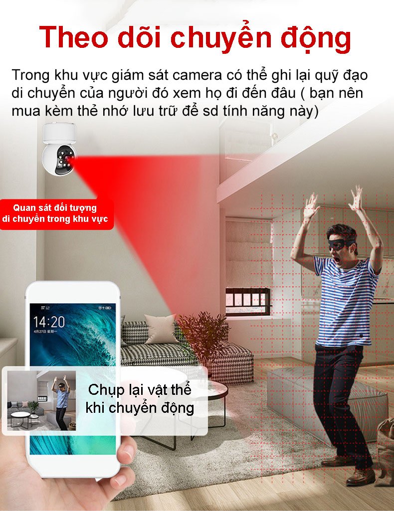 Camera wifi Carecam 3.0 Mpx FULL HD siêu nét Camera trong nhà xoay 360 độ báo động đàm thoại - Hàng Chính Hãng