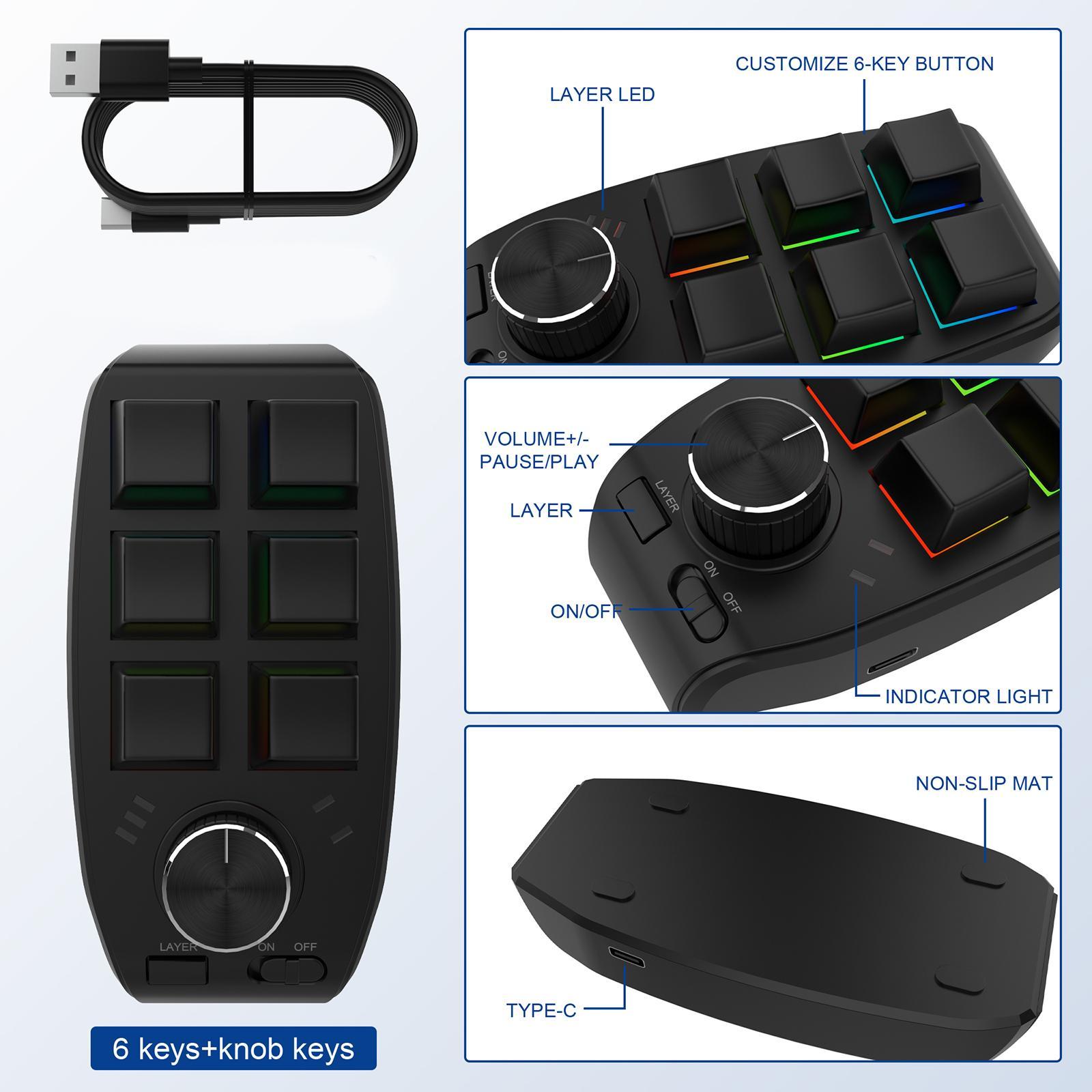 Keyboard Portable RGB Wired Standard Keyboard Macros Keypad for Programming Drawing