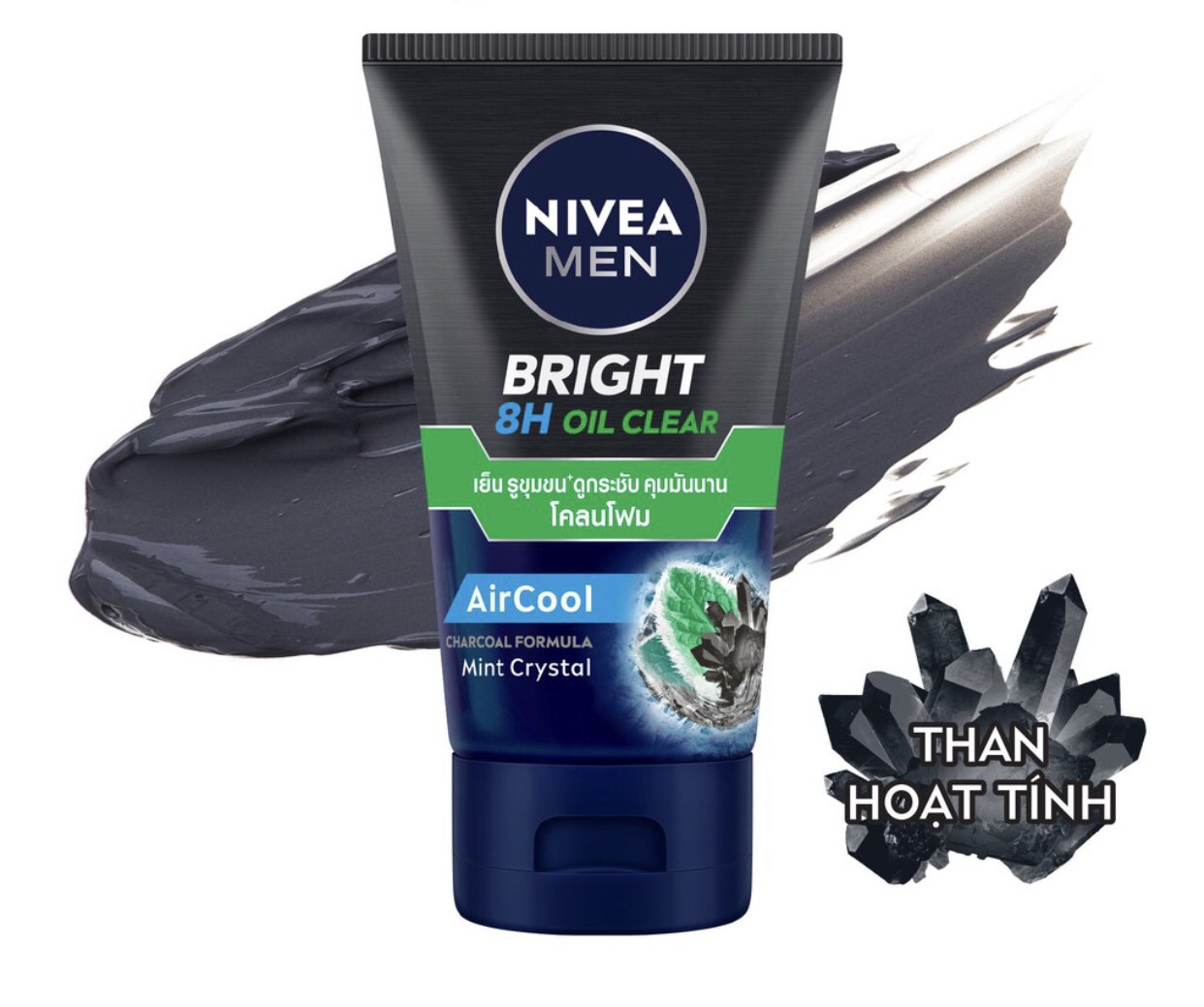 Sữa Rửa Mặt Nivea Men Bùn khoáng Đánh Bay Nhờn Không Khô Da Tinh Thể Bạc Hà AirCool Charcoal Formula Mint Crystal