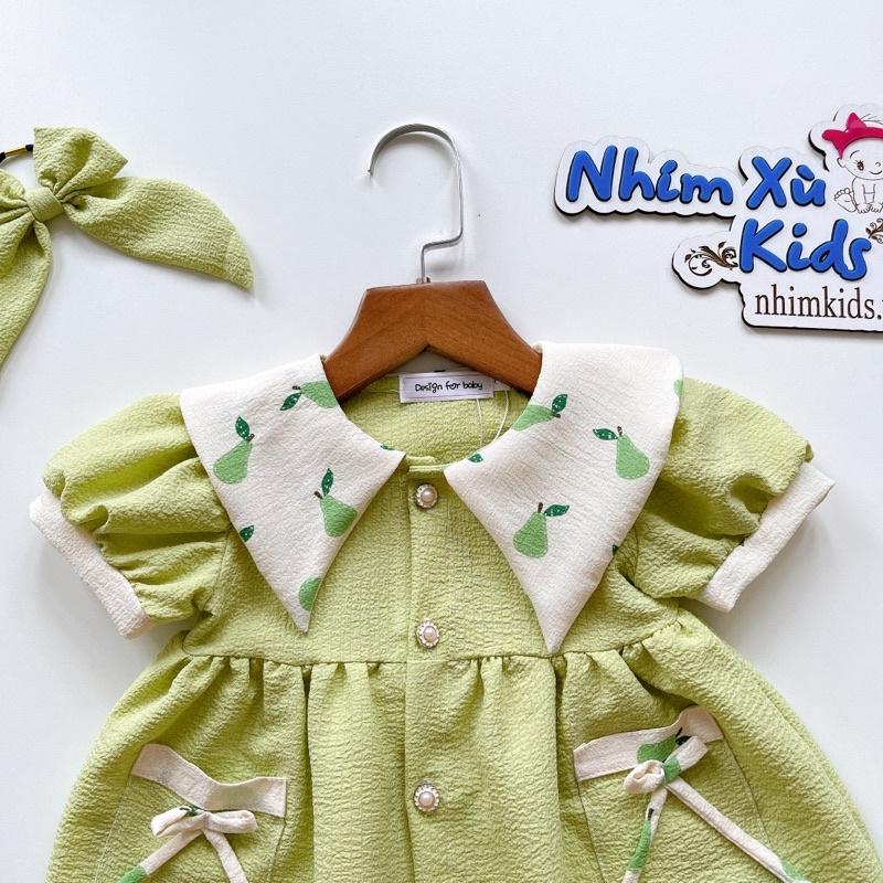 Váy Màu Xanh Cốm Cúc Ngọc Bé Gái 4 - 28kg Chất Đũi Xốp Mềm