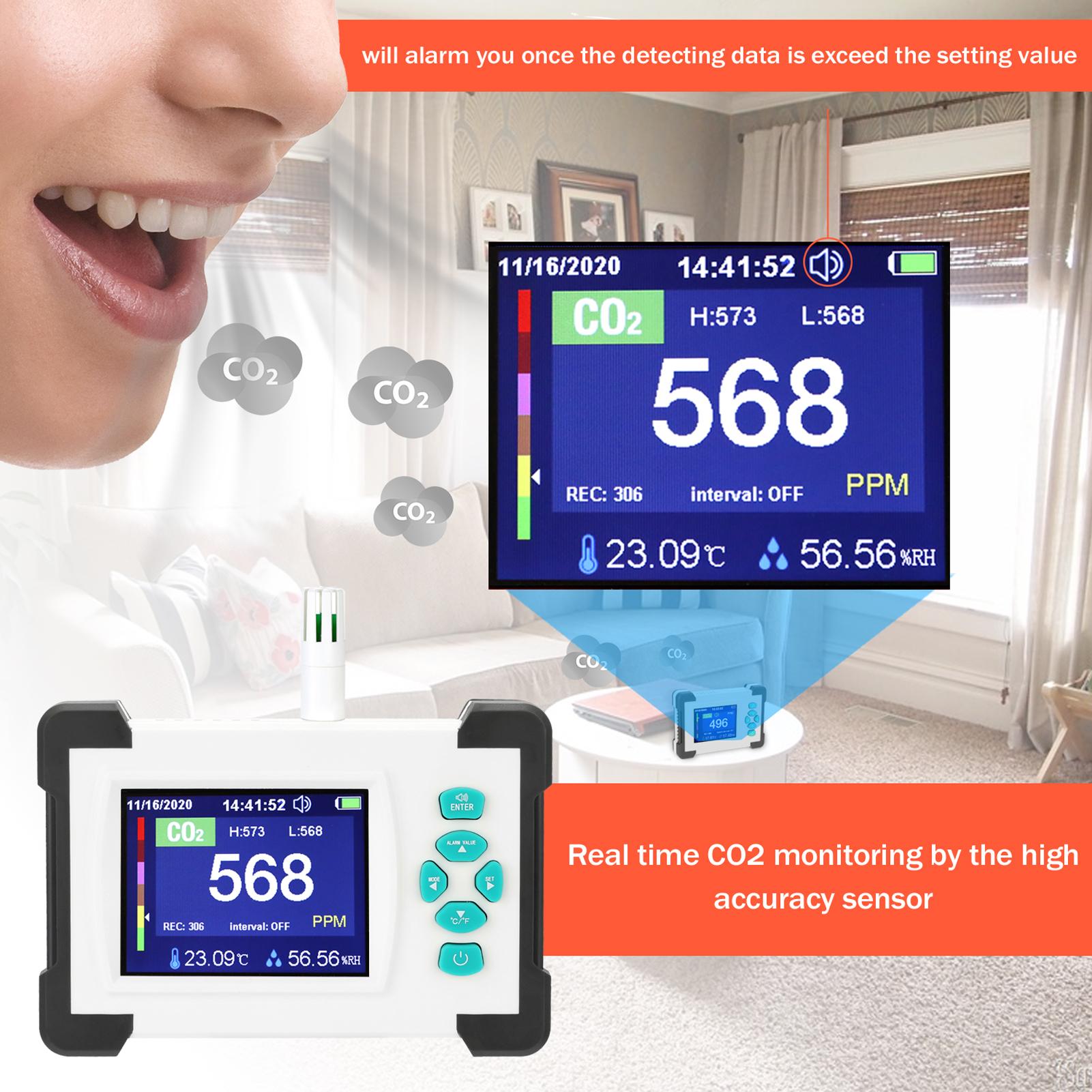3.2inch TFT Full Color Display Carbon Dioxide Detector Portable CO2 Tester Rechargeable Air Quality Meter with Storage
