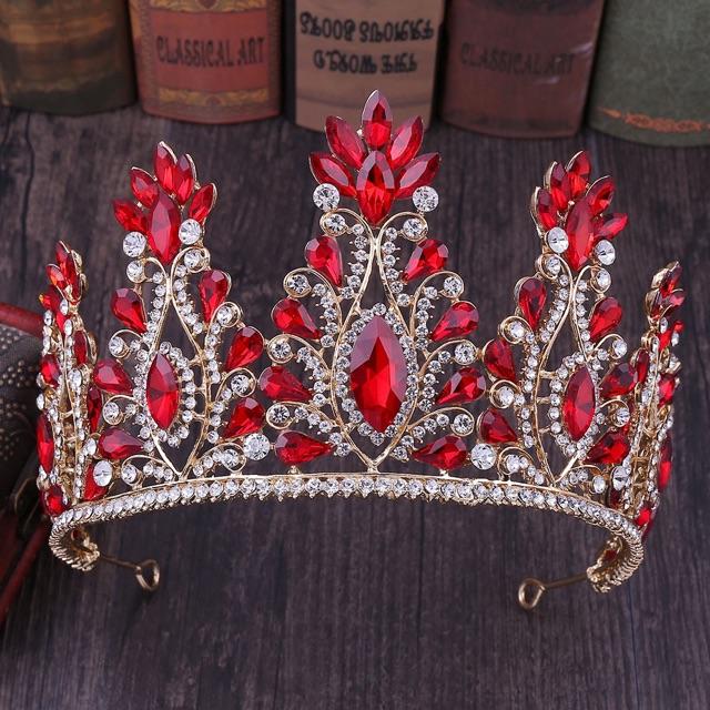 Vương miện cô dâu đá đỏ cao 9,5 cm hoạ tiết đẹp Giangpkc VM122400
