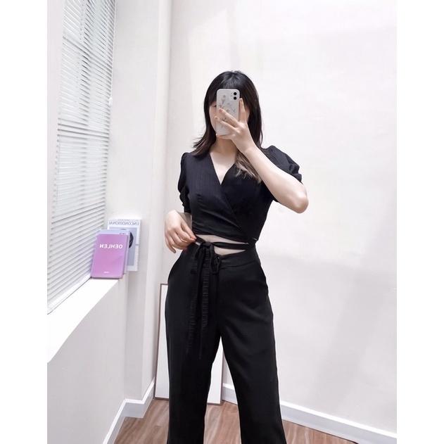 Áo croptop vạt chéo buộc eo hàng thiết kế vnd0622a04 by germe