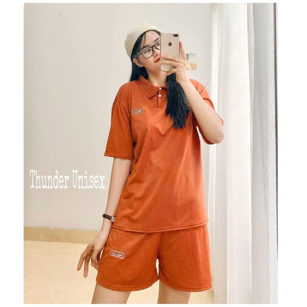 Set Đồ Nữ Quần Ngắn Ống Rộng Áo Thun Polo Cổ Đức Unisex Tay Lỡ THUNDER UNISEX, Chất Vải Thoáng Mát,Form Rộng Freesize