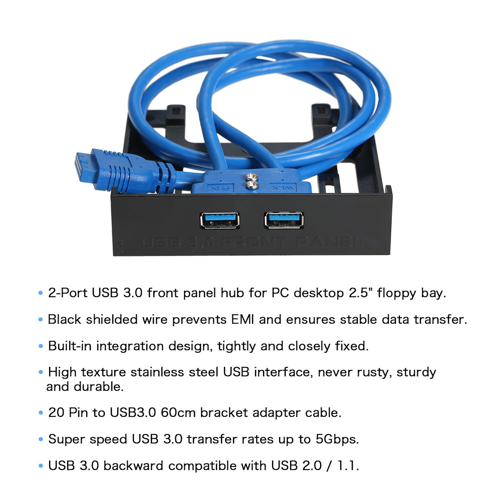 Bộ Chuyển Đổi USB 3.0 Mặt Trước 2 Cổng 20 Pin Sang USB3.0 60cm Cho PC Desktop 2.5