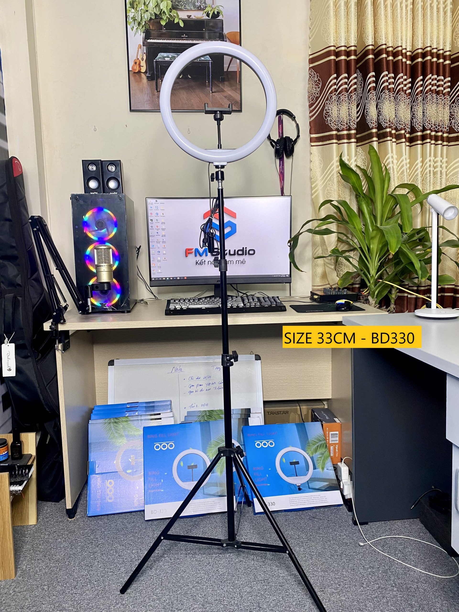 Đèn led Livestream 33cm 13 INCH BD-330 Ring Light + Tripod+ Đầu kẹp - 3 CHẾ ĐỘ MÀU