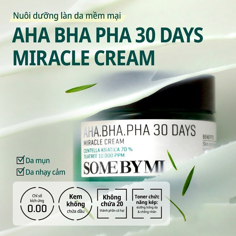 Combo Toner + Kem ngăn ngừa mụn Some By Mi AHA-BHA-PHA 30 Days Miracle Toner Cream