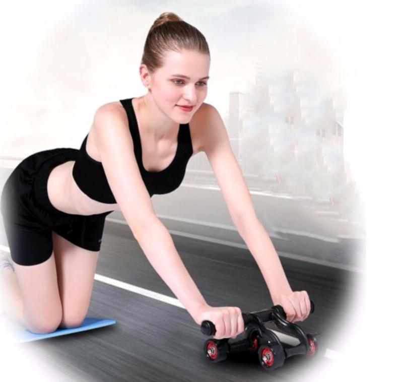 Con Lăn Tập Cơ Bụng 4 Bánh Cao Cấp Tặng Kèm Thảm Lót - Hàng Chất Lượng